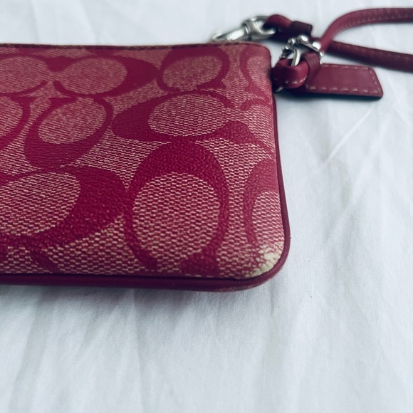 Coach Pink/White Stripe Signature Coated Canvas Wallet Wristlet - Picture 6 of 6